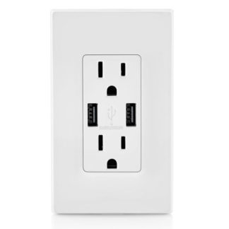 Duplex Decora Receptacle/Dual USB Ports/15AMP/White